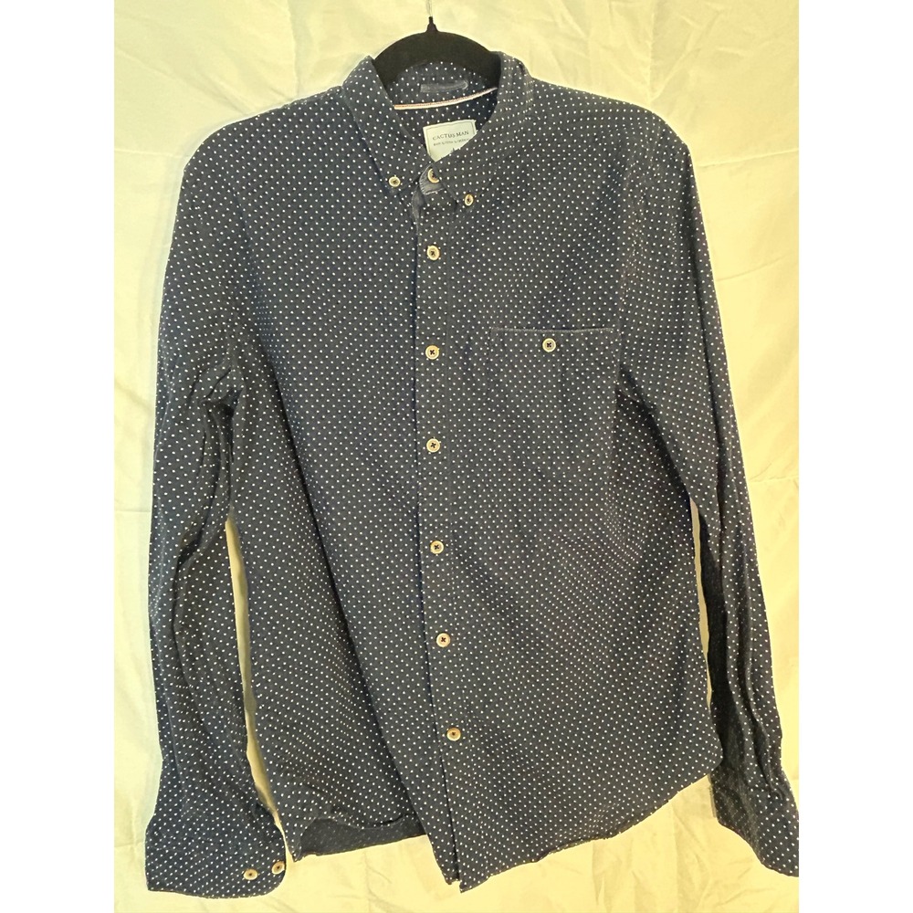 Cactus Man Blue Dot Print Button Down Shirt‎ Men's L